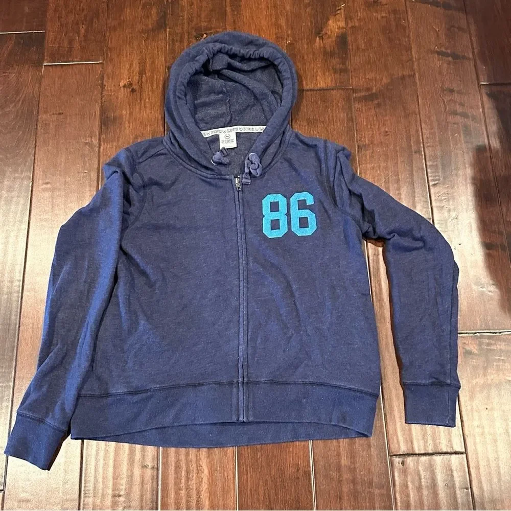 Victoria's Secret Love PINK 86 Women's Blue Hoodie Full Zipper Sweatshirt Size S